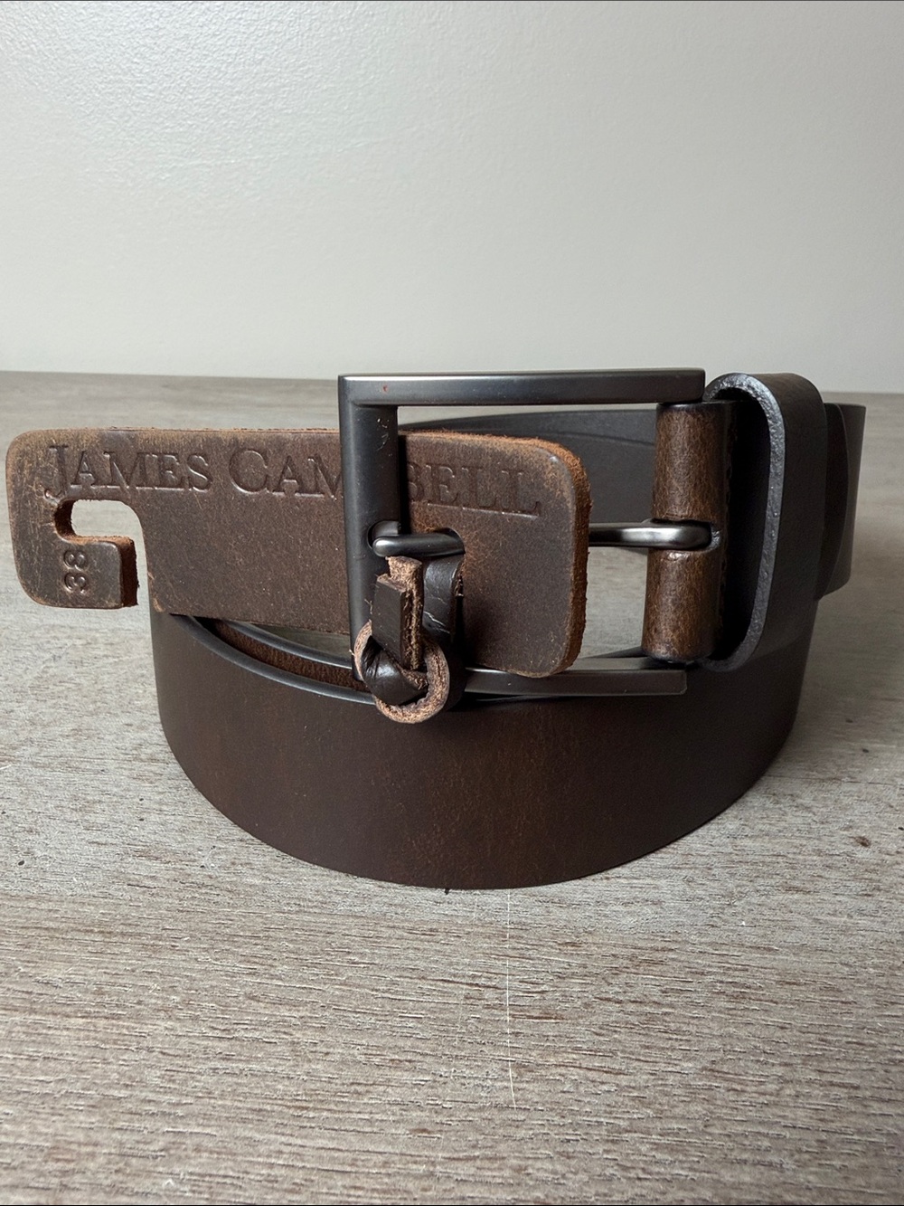 James Campbell Dark Brown Leather Men's Belt with Gunmetal Buckle